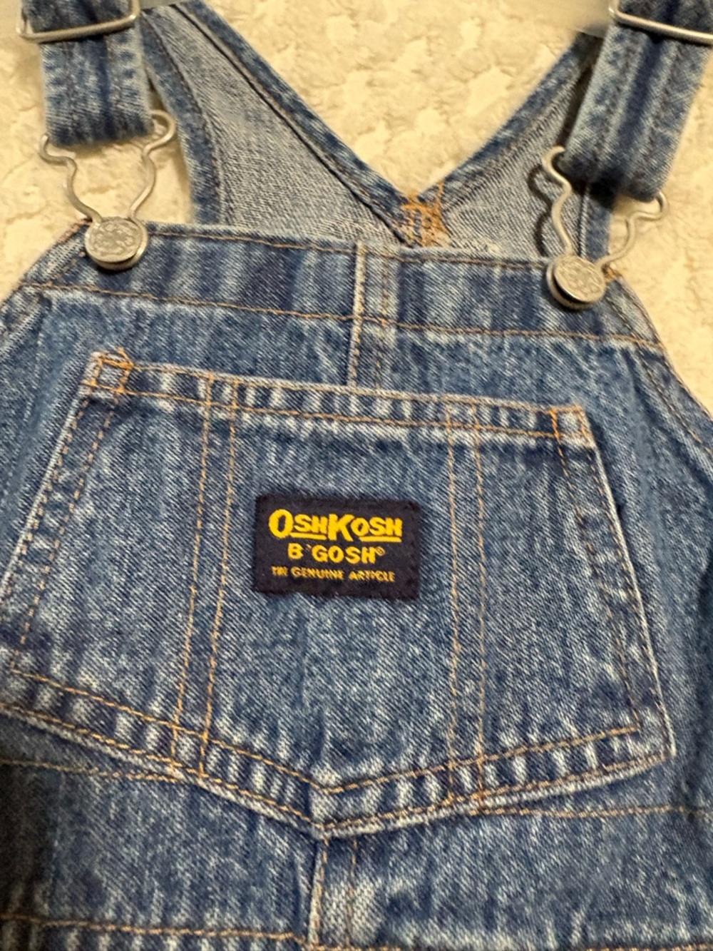 OshKosh B'gosh Denim Overalls with Yellow Logo Patch - Blue
